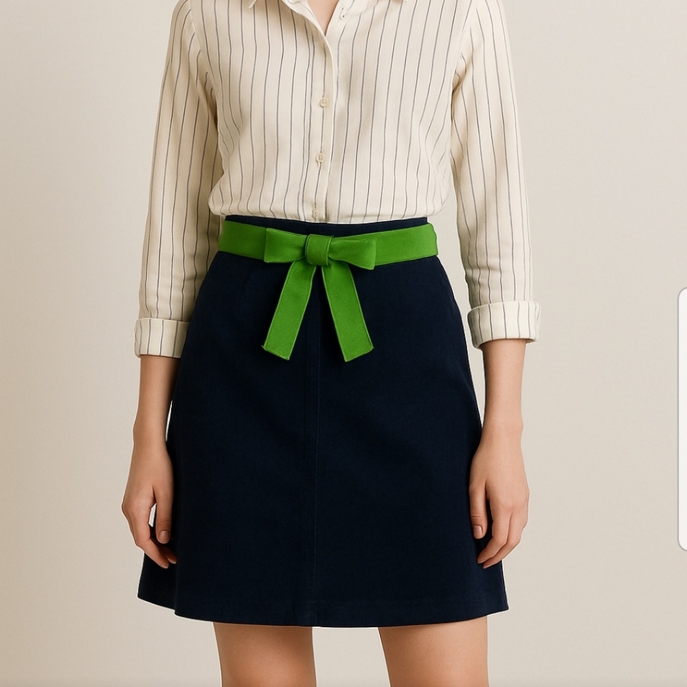 Molly B corduroy a line skirt navy green waist Bow Tie Wmn's Size 2 twee preppy